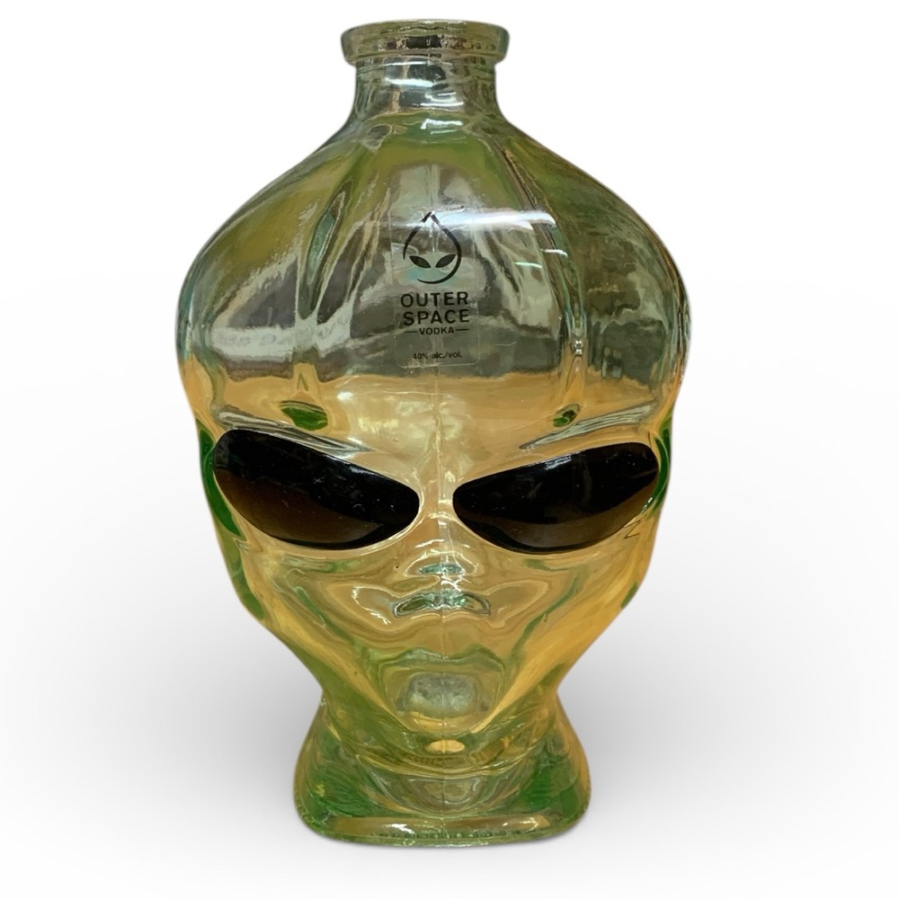 Alien Head Clear Green Glass Bottle Empty OUTER SPACE Vodka Decanter *NO LID